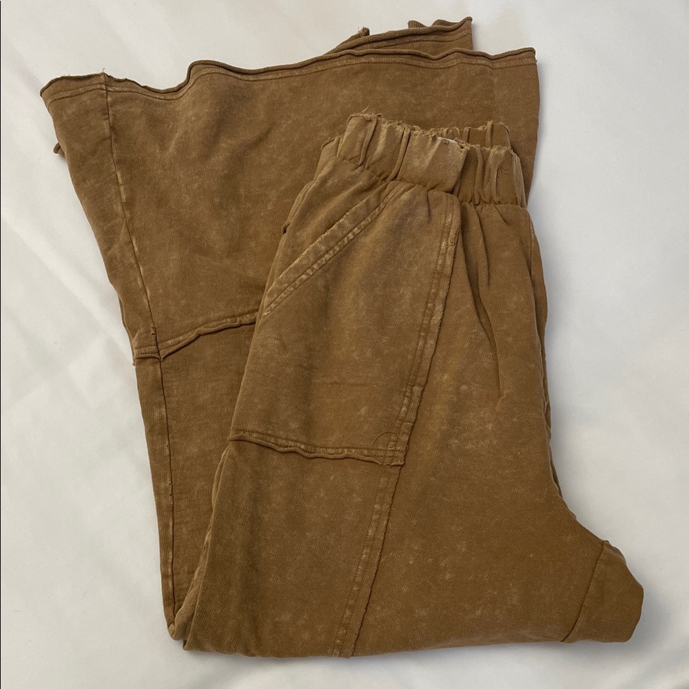 ZENANA Brown Distressed Flare Jogger Pants